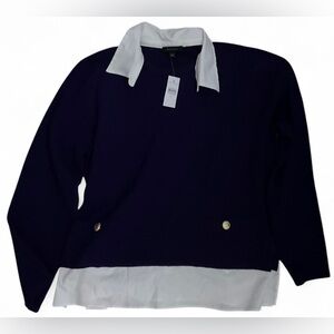 Ann Taylor Purple Sweater with Golden Buttons & White Collar Trim Knit Size XL